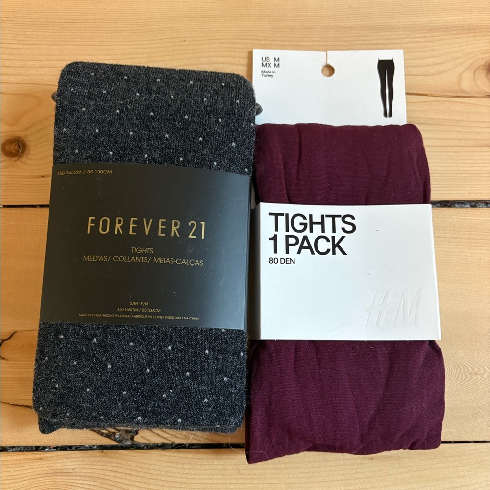 Forever 21 Charcoal Speckled & Burgundy Tights Two-Pack